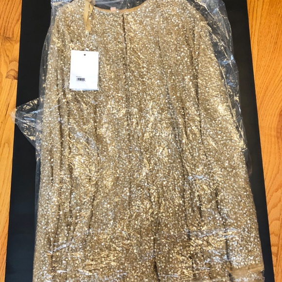 Mac Duggal Gold Sequined Cape Sleeve Mini Dress - Picture 3 of 5